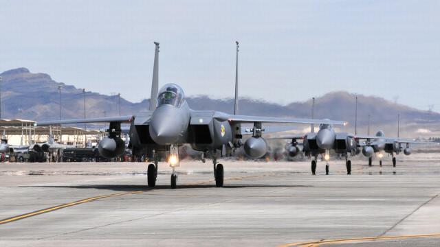 Fighter jets airport tarmac mountains free wallpaper for desktop - medium preview image
