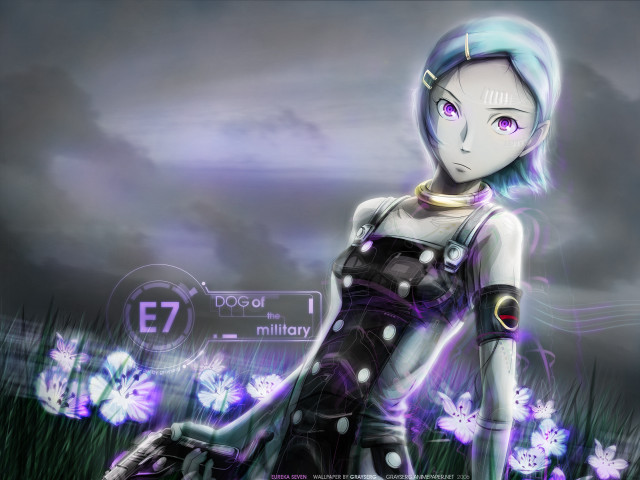 Futuristic girl flower field clock free wallpaper for desktop - medium preview image