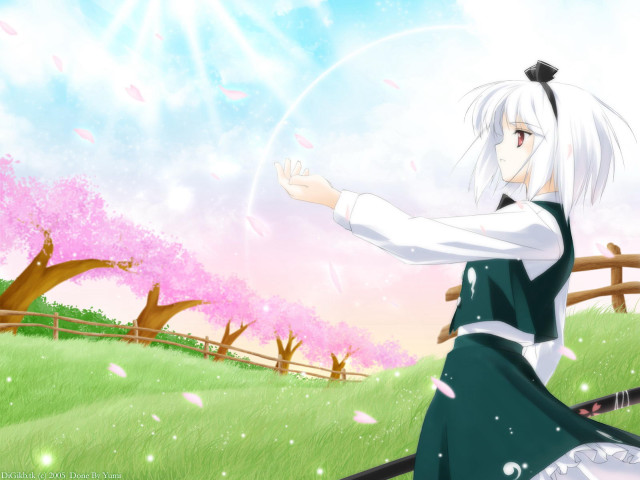 Green dress sword flowers anime free wallpaper for desktop - medium preview image