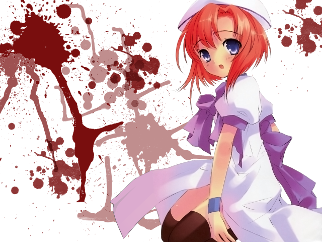 Red hair white dress blood free wallpaper for desktop - medium preview image