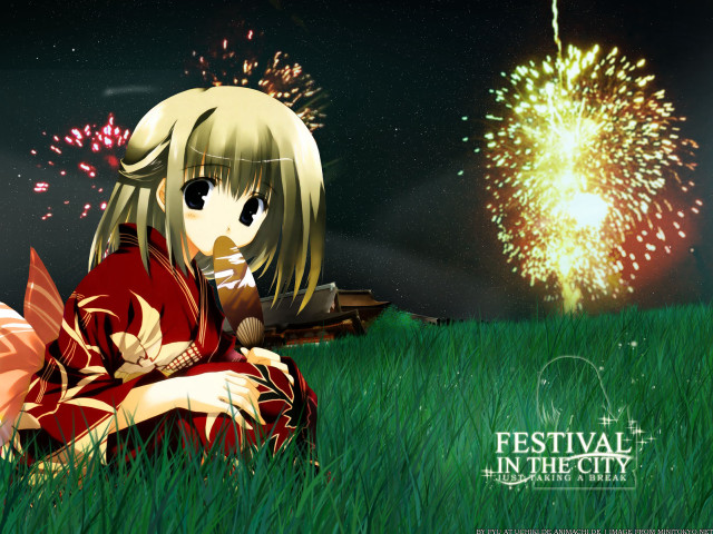 Girl fireworks festival kimono night free wallpaper for desktop - medium preview image