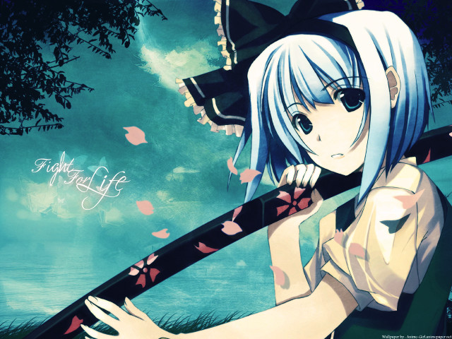 Anime girl blue hair umbrella free wallpaper for desktop - medium preview image