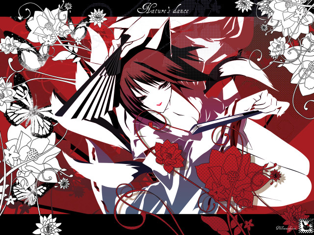 Woman bow flowers kimono red free wallpaper for desktop - medium preview image