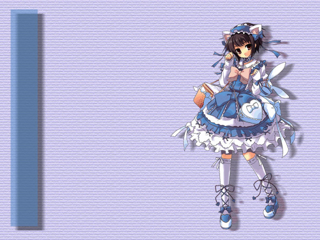 Anime girl blue dress cat free wallpaper for desktop - medium preview image