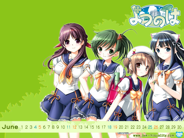 Group girls school uniforms green free wallpaper for desktop - medium preview image
