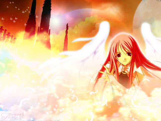 Red haired angel girl fantasy free wallpaper for desktop - medium preview image