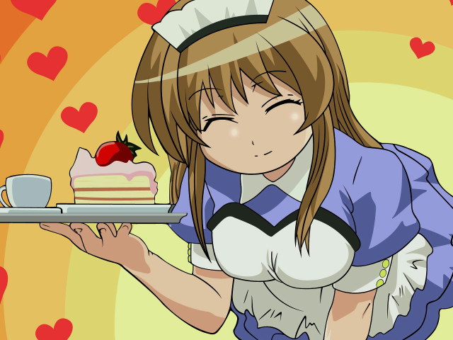 Maid pastel anime cake coffee free wallpaper for desktop - medium preview image