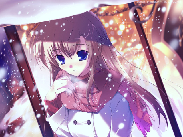 Girl white coat scarf snow free wallpaper for desktop - medium preview image