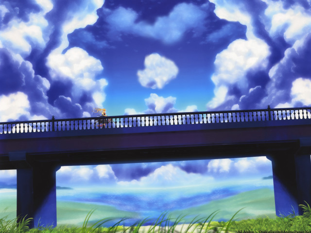 Bridge person clouds kyoto beach free wallpaper for desktop - medium preview image