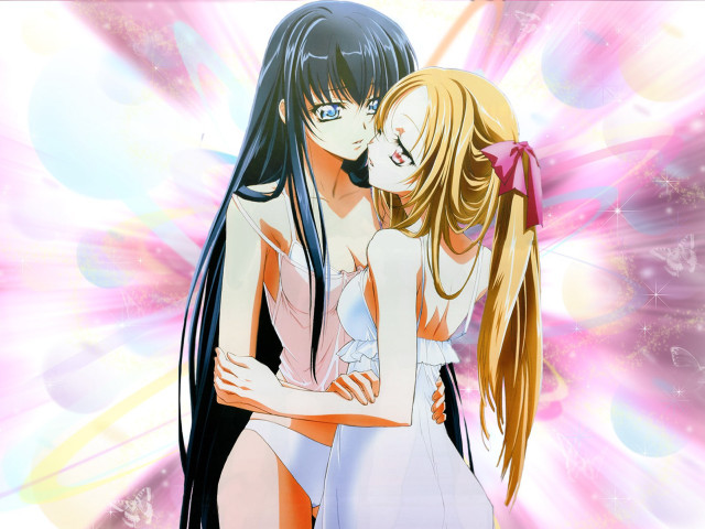 Anime couple kissing flower butterfly free wallpaper for desktop - medium preview image