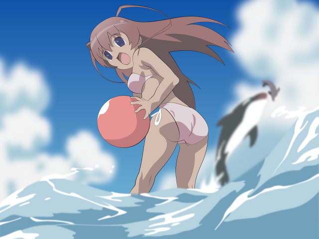 Cartoon girl snow ball penguin free wallpaper for desktop - medium preview image