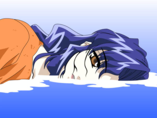 Water lying anime bluehair bangs free wallpaper for desktop - medium preview image