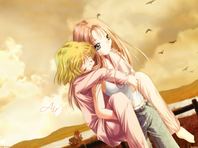 Hugging couple anime sky birds free wallpaper for desktop - medium preview image