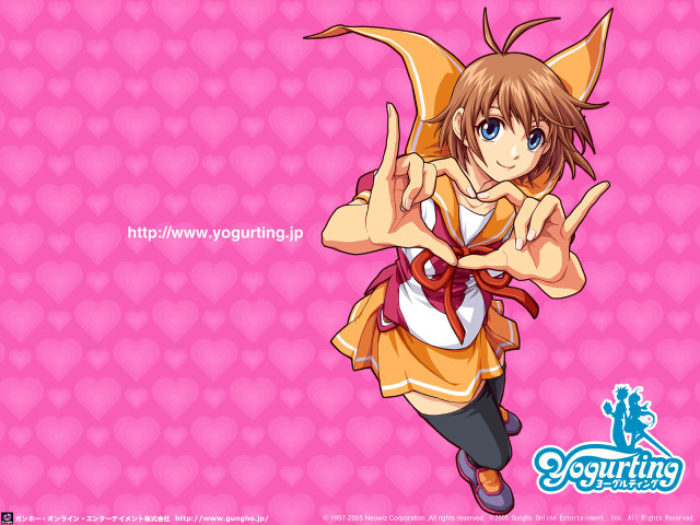 Pink hearts girl yellow jacket free wallpaper for desktop - medium preview image