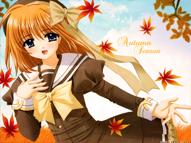 Girl leaves autumn sky anime free wallpaper for desktop - medium preview image