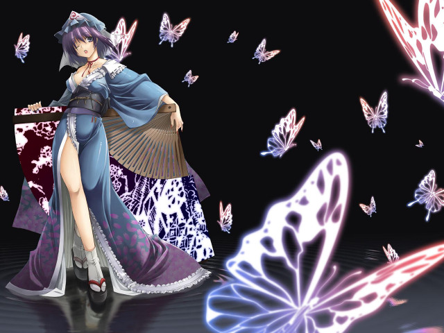 Blue dress butterflies suitcase fantasy free wallpaper for desktop - medium preview image