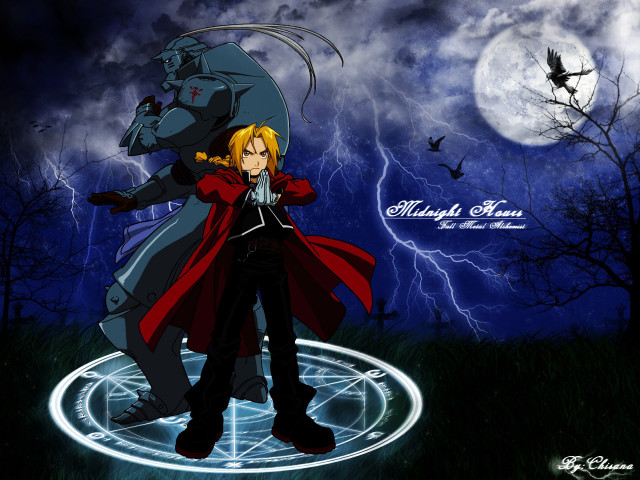 Moonlit gothic anime castle forest free wallpaper for desktop - medium preview image