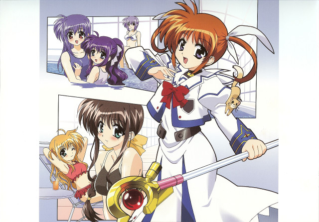 Anime girls colorful costumes sword free wallpaper for desktop - medium preview image