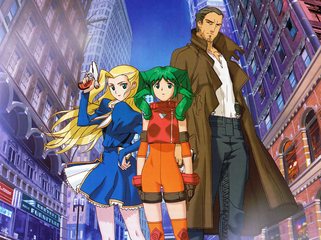 Cityscape anime night characters bridge free wallpaper for desktop - medium preview image