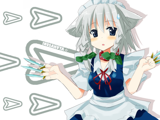 Anime girl green bow scissors free wallpaper for desktop - medium preview image