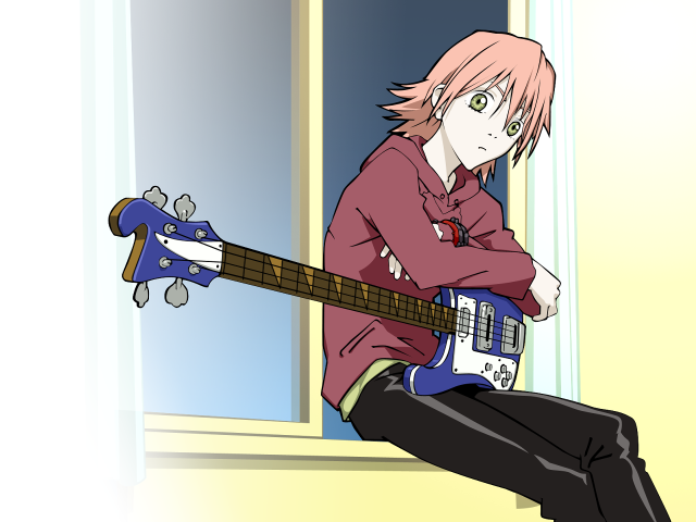 Pink haired man guitar manga free wallpaper for desktop - medium preview image