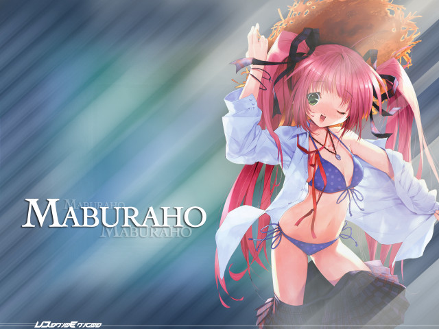 Pink haired girl fan hat free wallpaper for desktop - medium preview image