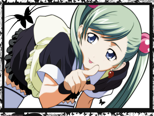 Green hair blue eyes girl free wallpaper for desktop - medium preview image