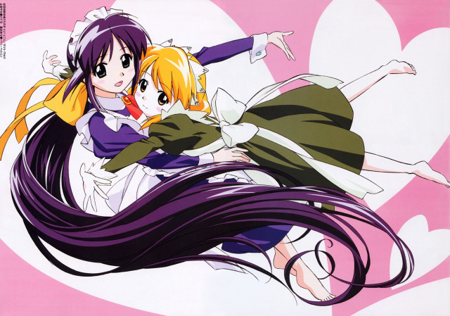 Anime couple hug purple pink free wallpaper for desktop - medium preview image
