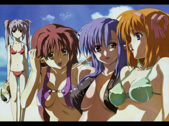 Beach girls bikinis anime sky free wallpaper for desktop - medium preview image