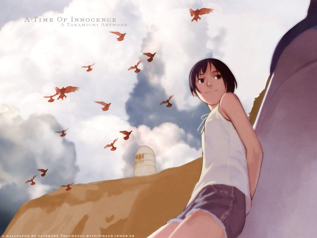 Girl sitting ledge birds lighthouse free wallpaper for desktop - medium preview image