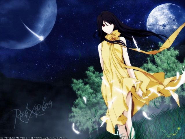 Moonlight grass woman yellow dress free wallpaper for desktop - medium preview image