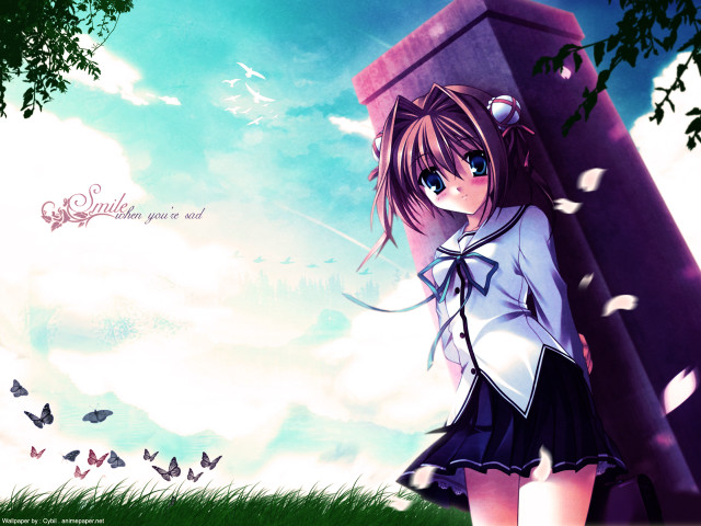 Girl butterflies pillar anime gothic free wallpaper for desktop - medium preview image