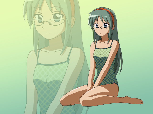 Girl glasses green background anime free wallpaper for desktop - medium preview image
