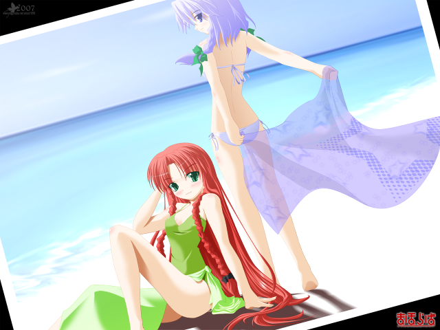 Anime girls beach longdress sarong free wallpaper for desktop - medium preview image
