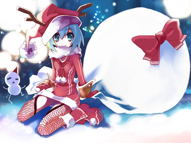 Snowman girl christmas anime aqua free wallpaper for desktop - medium preview image
