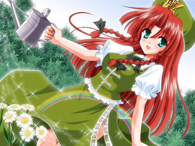 Girl green dress hat rainbow free wallpaper for desktop - medium preview image