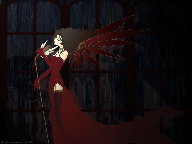 Woman red dress microphone dragon free wallpaper for desktop - medium preview image