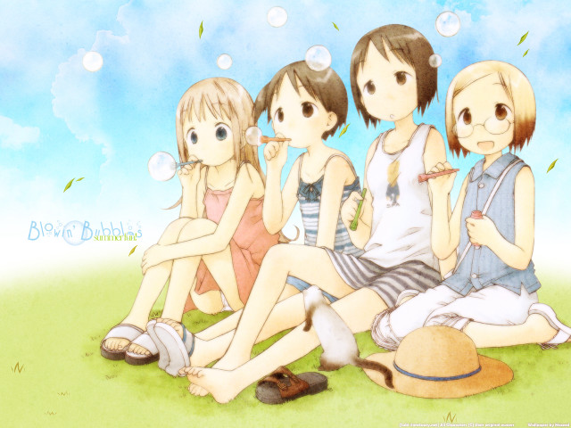 Girls bubbles sky outdoors anime free wallpaper for desktop - medium preview image