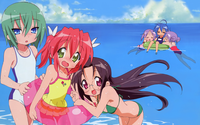 Three girls water bikini beach free wallpaper for desktop - medium preview image