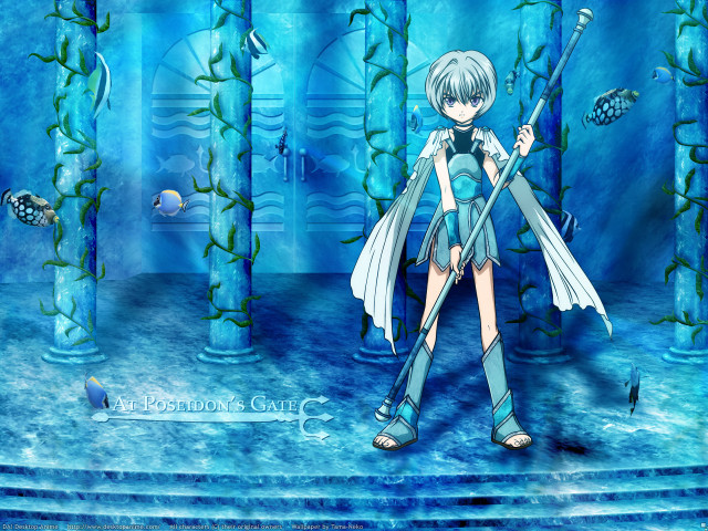 Anime blue fish corals sword free wallpaper for desktop - medium preview image