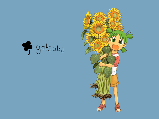 Cartoon girl sunflowers shamrock anime free wallpaper for desktop - medium preview image