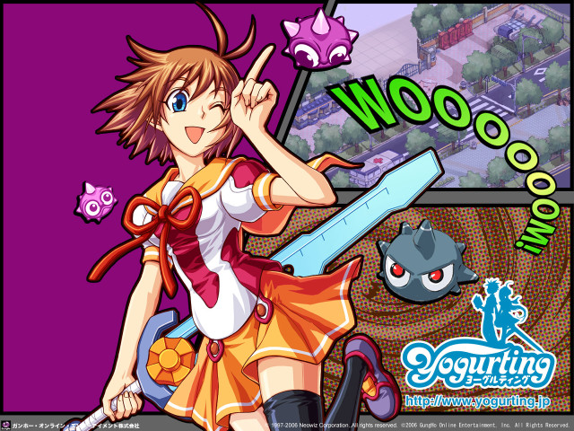 Cartoon girl knife purple background free wallpaper for desktop - medium preview image