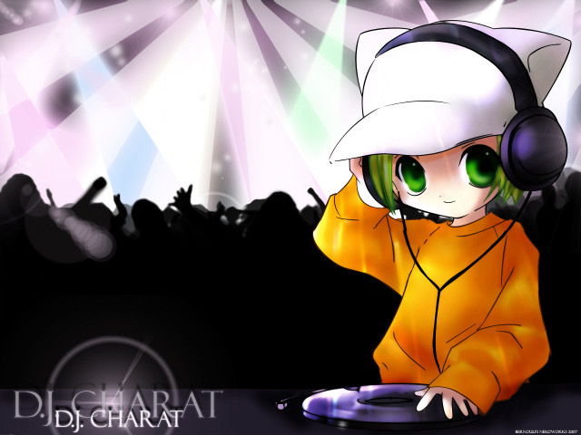 Cartoon dj green hair headphones free wallpaper for desktop - medium preview image