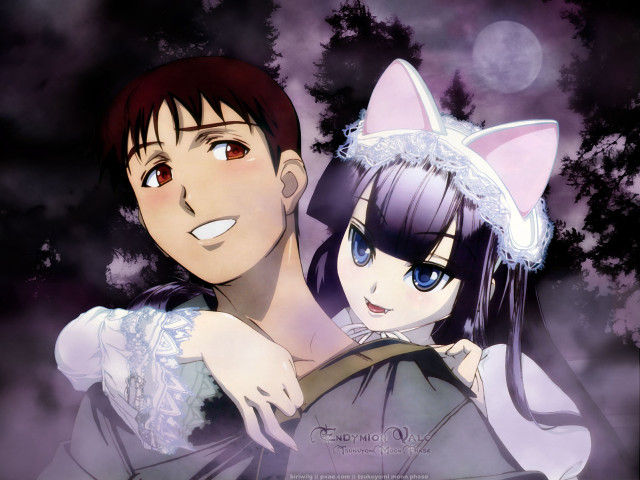 Anime couple cat shoulders moonlight free wallpaper for desktop - medium preview image