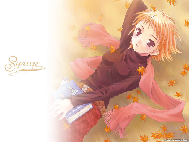 Girl autumn leaves book blonde free wallpaper for desktop - medium preview image