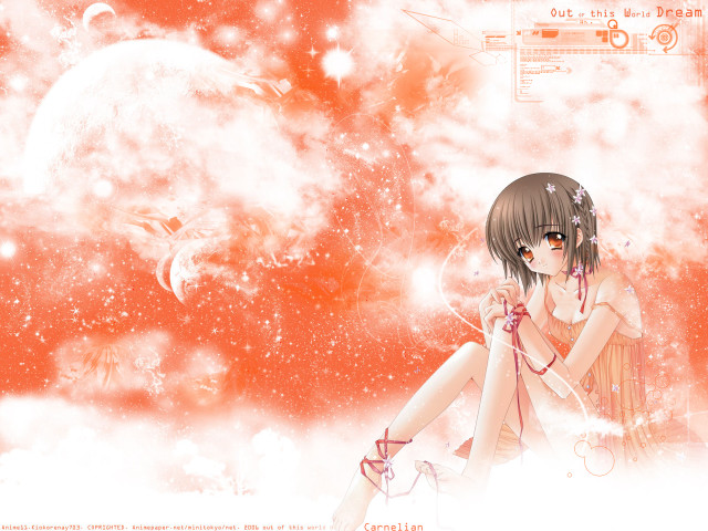 Girl sitting cloud red background free wallpaper for desktop - medium preview image