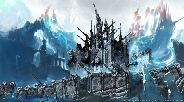 Castle ice mountain waterfall scenery free wallpaper for desktop - medium preview image