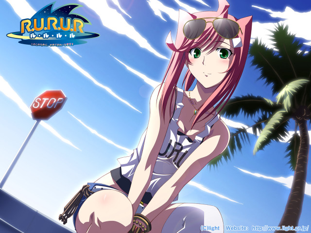 Pink hair girl sunglasses bench free wallpaper for desktop - medium preview image