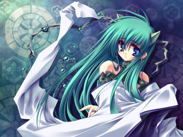 Green hair blue eyes white free wallpaper for desktop - medium preview image