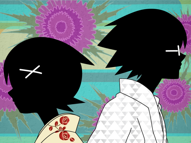 Couple flower cross anime silhouette free wallpaper for desktop - medium preview image